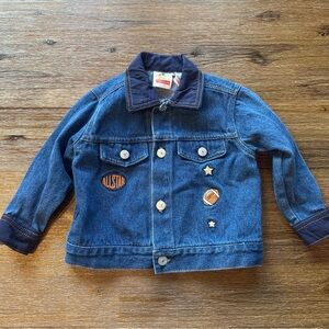 Baby denim jean jacket with football patches size 18 months